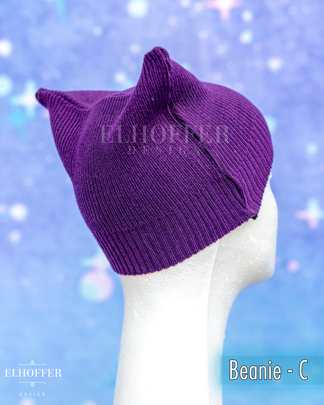 Handmade Purple Ribbed Cat Ear Knit Beanie - Assorted Styles