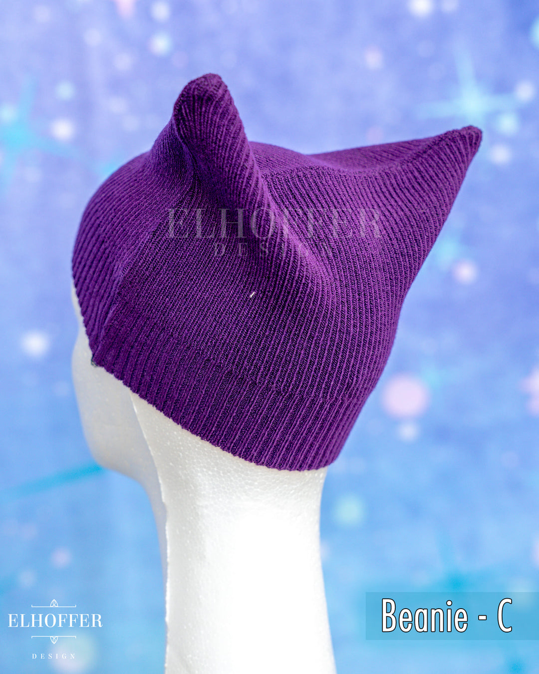 Handmade Purple Ribbed Cat Ear Knit Beanie - Assorted Styles