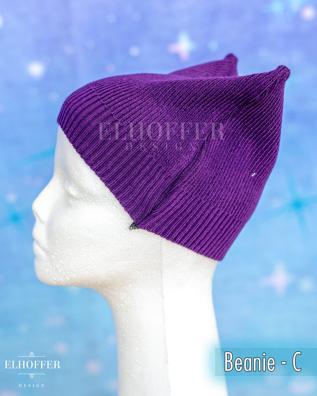 Handmade Purple Ribbed Cat Ear Knit Beanie - Assorted Styles