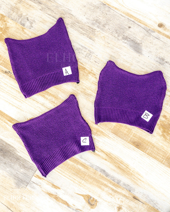 Handmade Purple Ribbed Cat Ear Knit Beanie - Assorted Styles