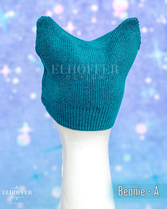 Handmade Teal Ribbed Cat Ear Knit Beanie - Assorted Styles