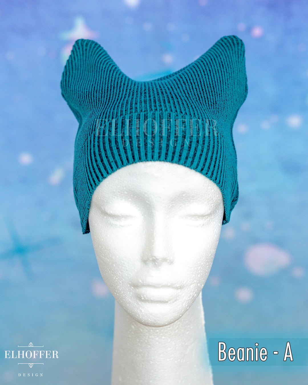 Handmade Teal Ribbed Cat Ear Knit Beanie - Assorted Styles