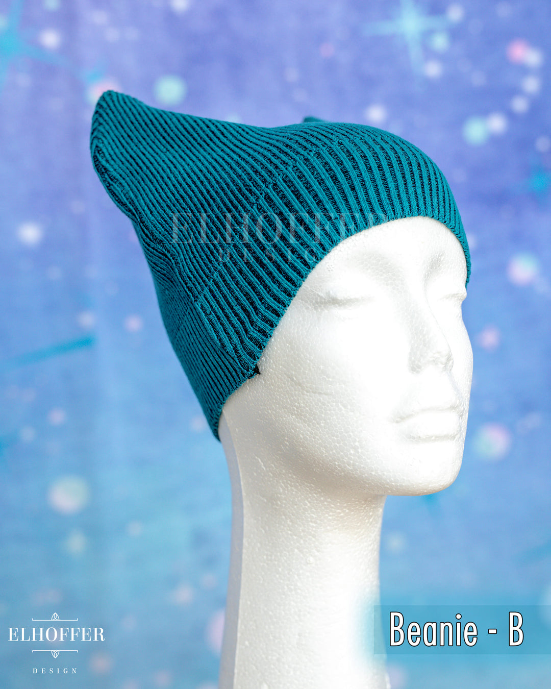Handmade Teal Ribbed Cat Ear Knit Beanie - Assorted Styles