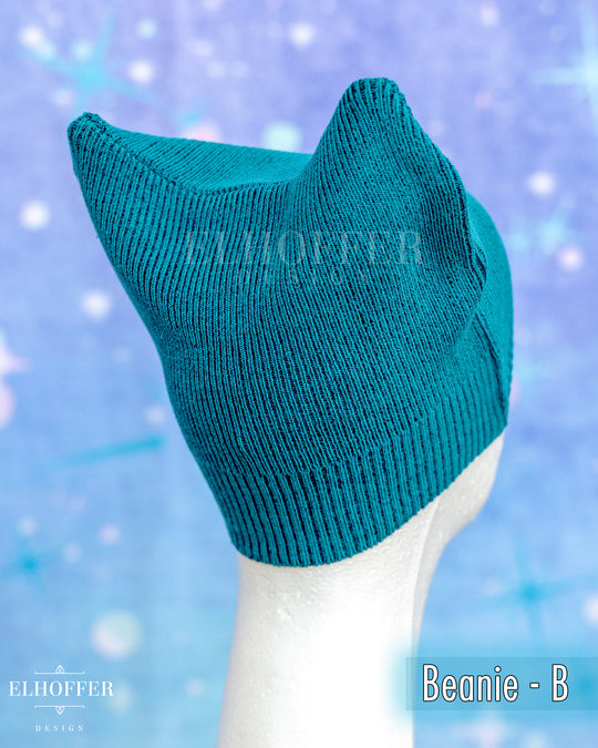 Handmade Teal Ribbed Cat Ear Knit Beanie - Assorted Styles