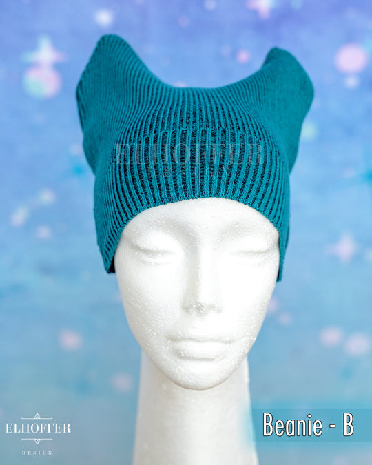 Handmade Teal Ribbed Cat Ear Knit Beanie - Assorted Styles