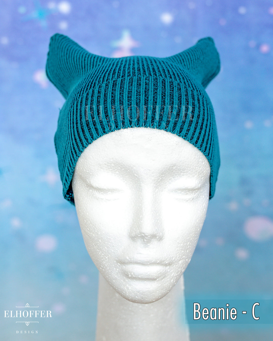 Handmade Teal Ribbed Cat Ear Knit Beanie - Assorted Styles