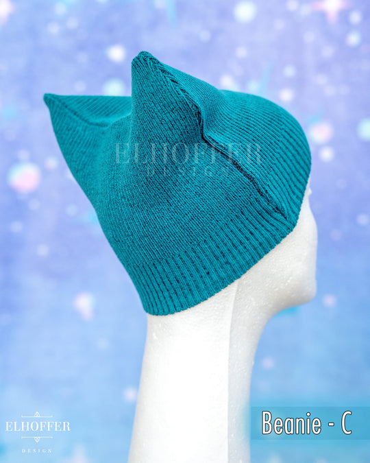 Handmade Teal Ribbed Cat Ear Knit Beanie - Assorted Styles