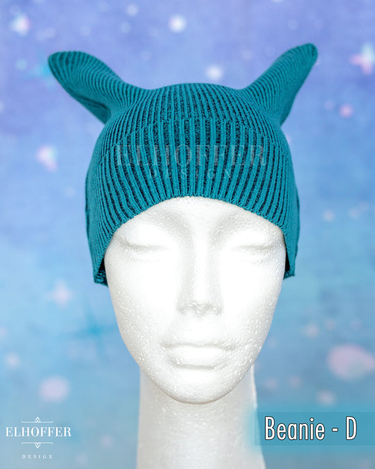 Handmade Teal Ribbed Cat Ear Knit Beanie - Assorted Styles