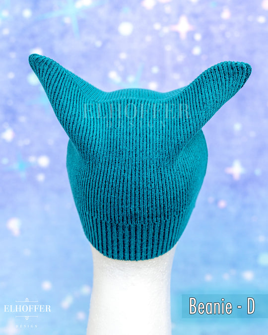 Handmade Teal Ribbed Cat Ear Knit Beanie - Assorted Styles