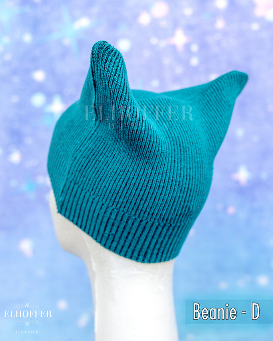 Handmade Teal Ribbed Cat Ear Knit Beanie - Assorted Styles