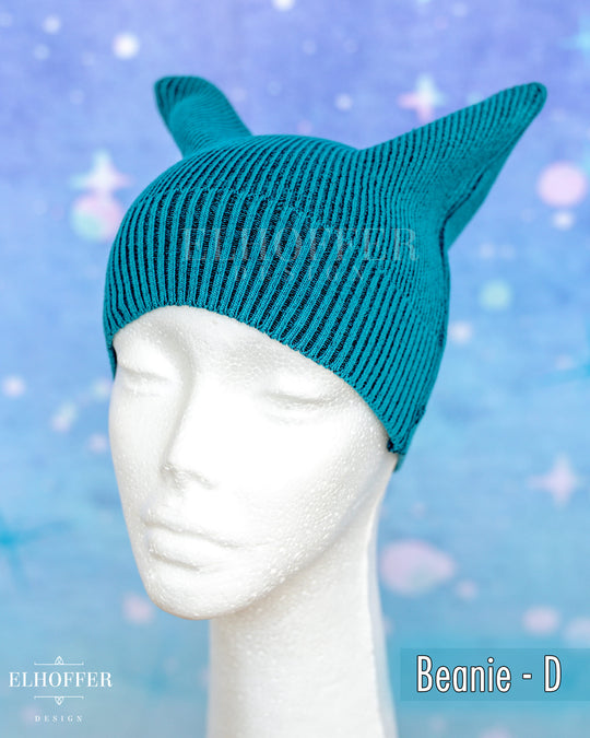 Handmade Teal Ribbed Cat Ear Knit Beanie - Assorted Styles