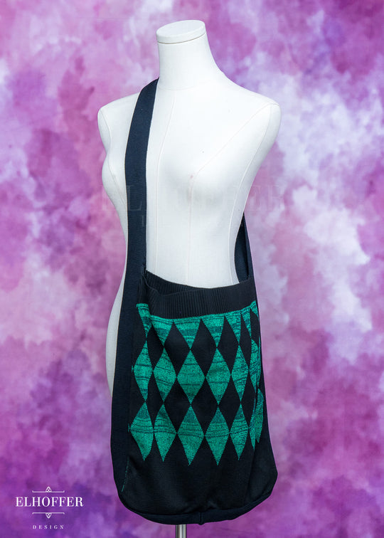 Knit Cross-Body Satchel - Green Diamonds