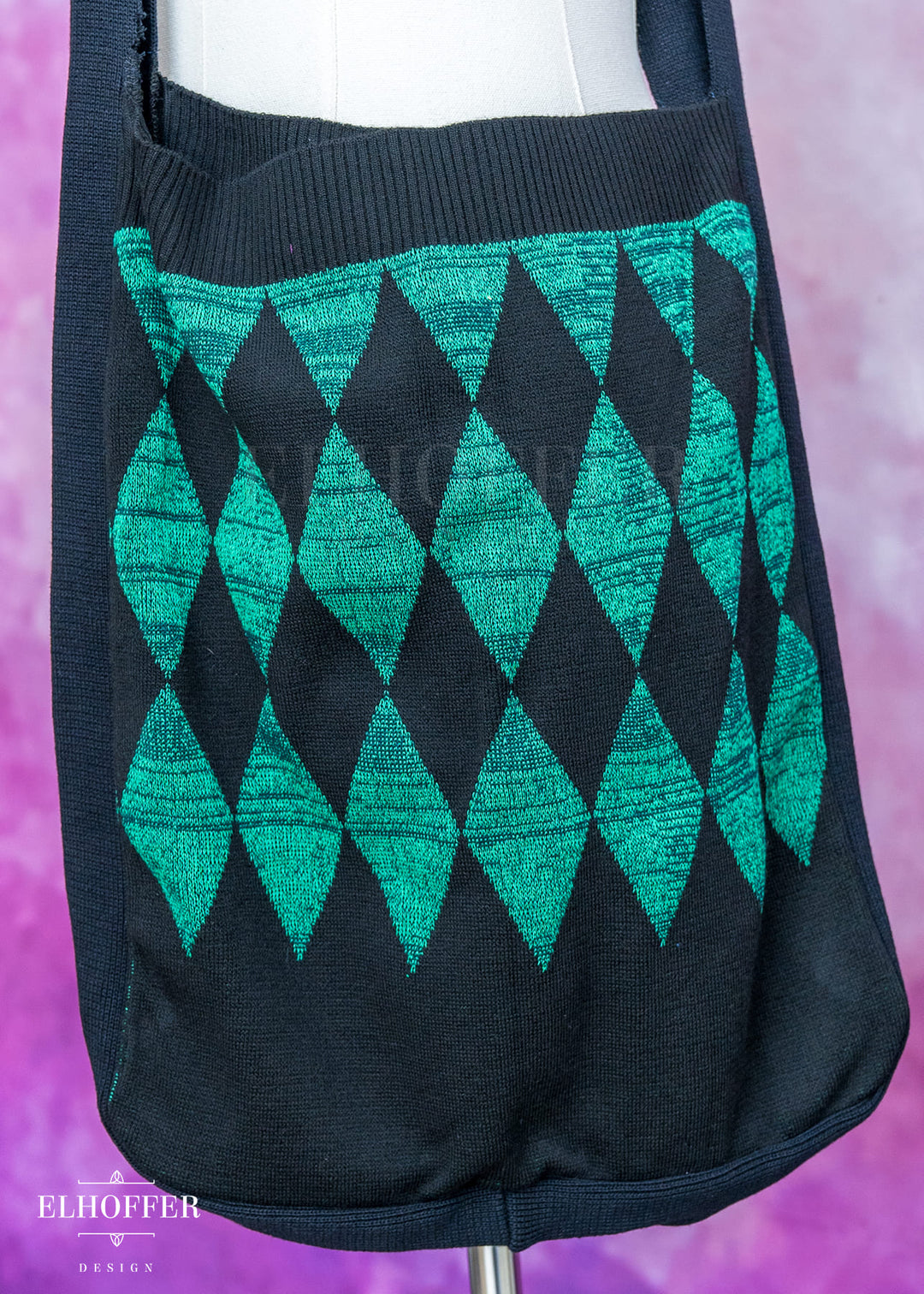 Knit Cross-Body Satchel - Green Diamonds