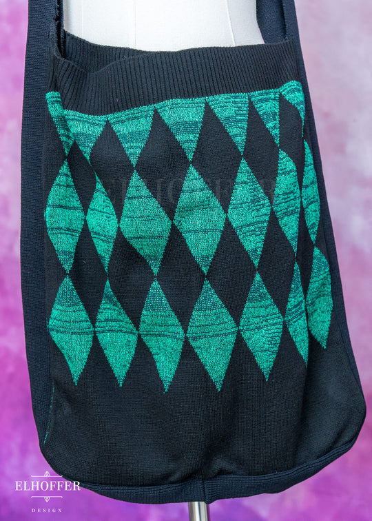 Knit Cross-Body Satchel - Green Diamonds