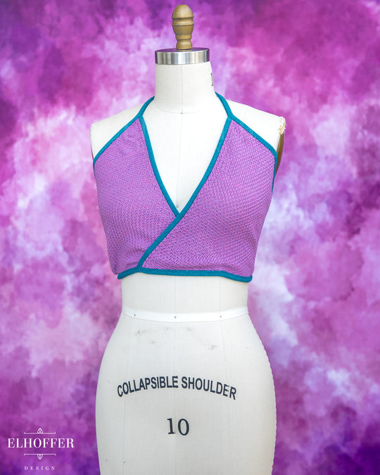 Handmade Knit Bralette - Lavender Haze Knit with Teal Trim - Best on S-XL