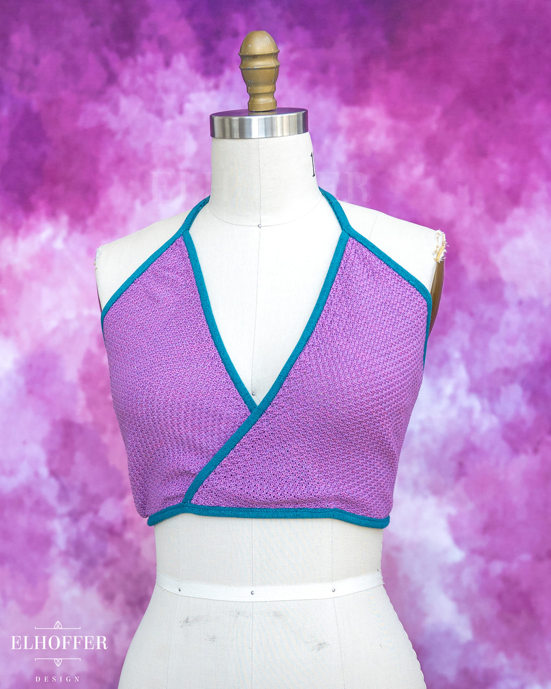 Handmade Knit Bralette - Lavender Haze Knit with Teal Trim - Best on S-XL