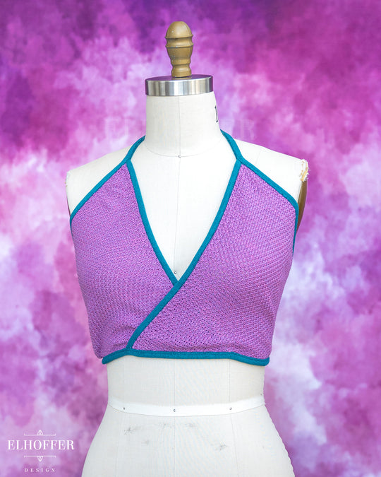 Handmade Knit Bralette - Lavender Haze Knit with Teal Trim - Best on S-XL