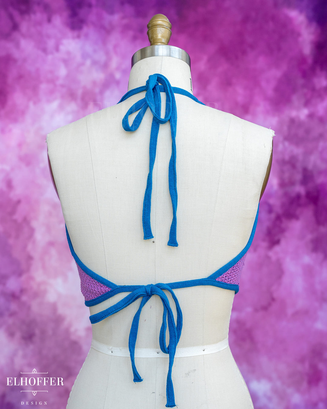 Handmade Knit Bralette - Lavender Haze Knit with Snips Blue Trim - Best on M-XL