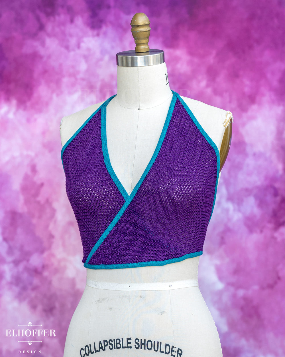 Handmade Knit Bralette - Haunted Purple Knit with Teal Trim - Best on M-XL