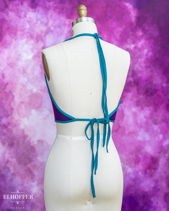 Handmade Knit Bralette - Haunted Purple Knit with Teal Trim - Best on M-XL