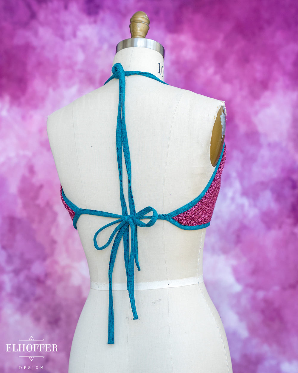 Handmade Knit Bralette - Lover Pink Knit with Teal Trim - Best on M to XL