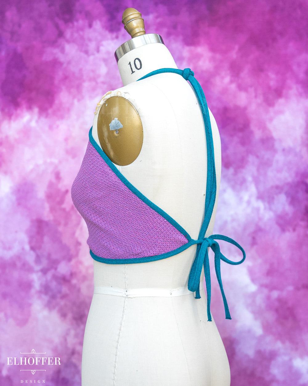 Handmade Knit Bralette - Lavender Haze Knit with Teal Trim - Best on S-XL