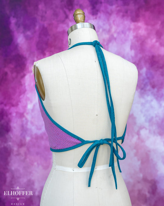 Handmade Knit Bralette - Lavender Haze Knit with Teal Trim - Best on S-XL