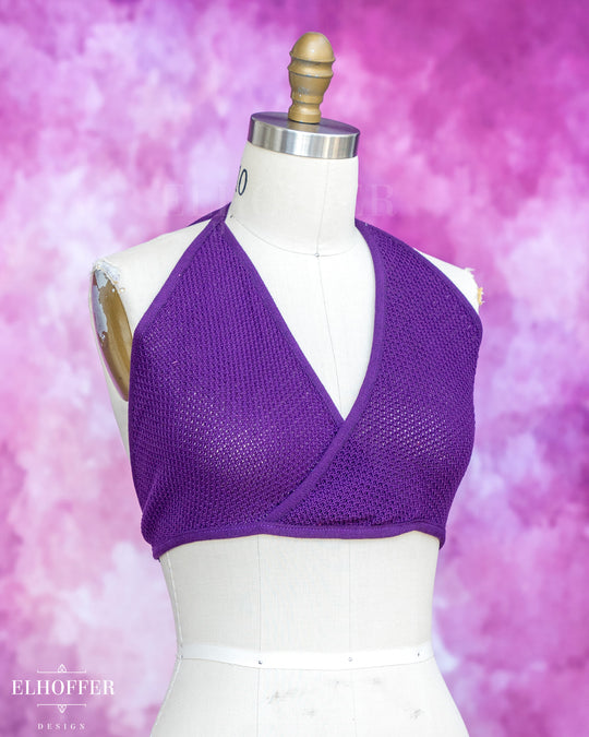 Handmade Knit Bralette - Haunted Purple Knit with Purple Trim - Best on S-XL