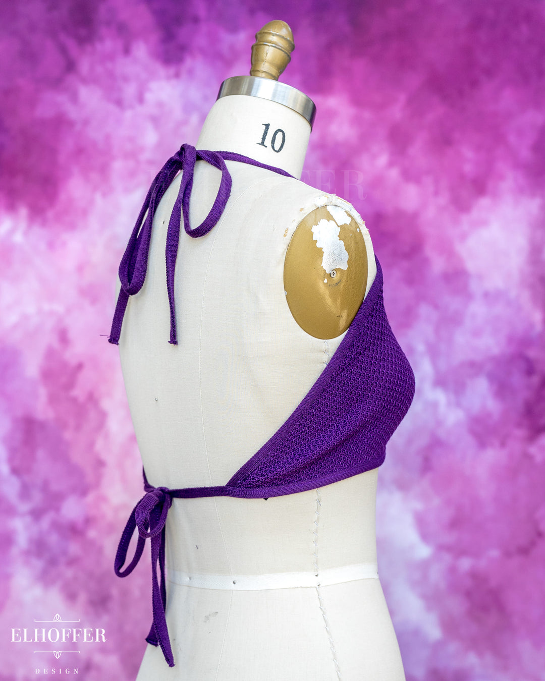 Handmade Knit Bralette - Haunted Purple Knit with Purple Trim - Best on S-XL