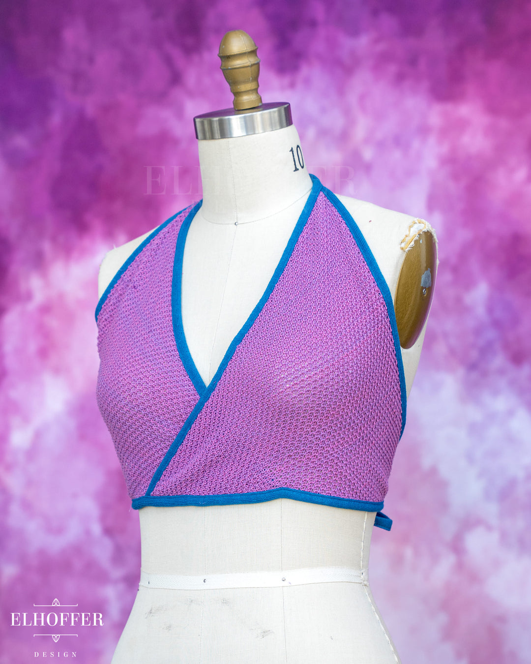 Handmade Knit Bralette - Lavender Haze Knit with Snips Blue Trim - Best on M-XL