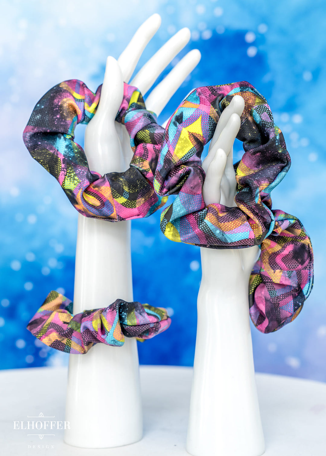 Neon Rainbow Geometric Space Scrunchie