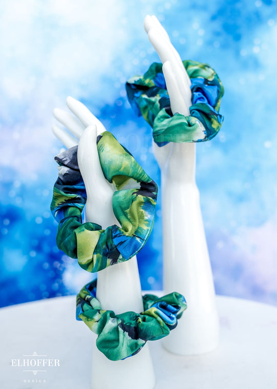 Blue and Green Floral Scrunchie