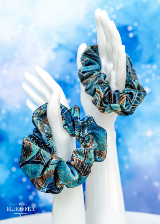 Velvet Peacock Feathers Scrunchie