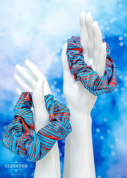 Aqua and Red Shimmer Scrunchie