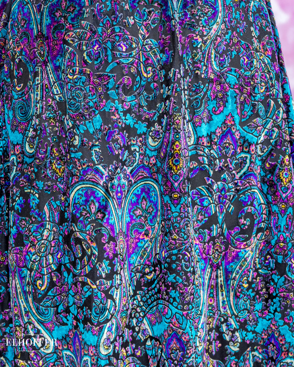 Essential Aquarius Knee Length Dress - Blue Paisley Burnout Velvet