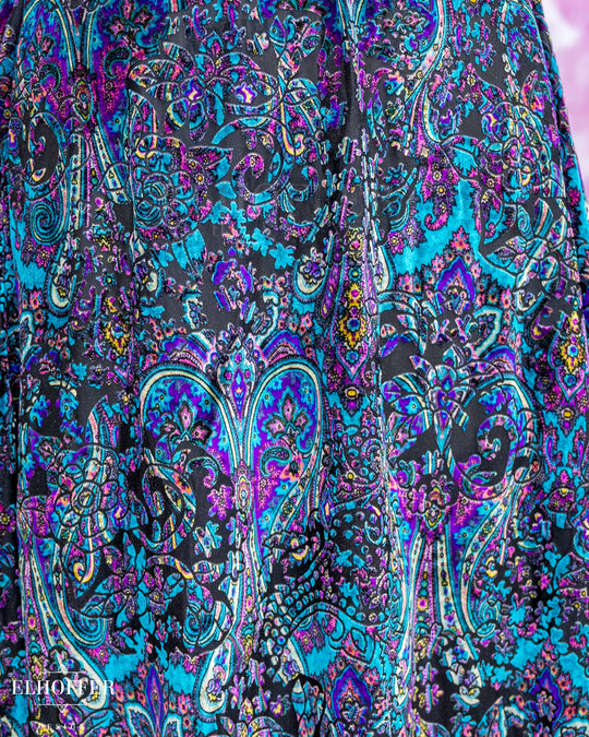 Essential Aquarius Knee Length Dress - Blue Paisley Burnout Velvet