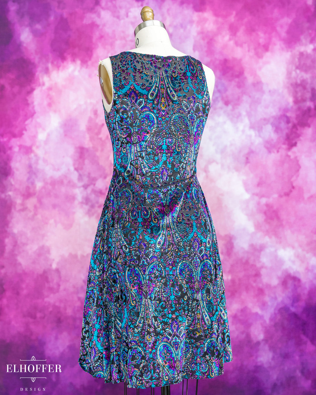 Essential Aquarius Knee Length Dress - Blue Paisley Burnout Velvet