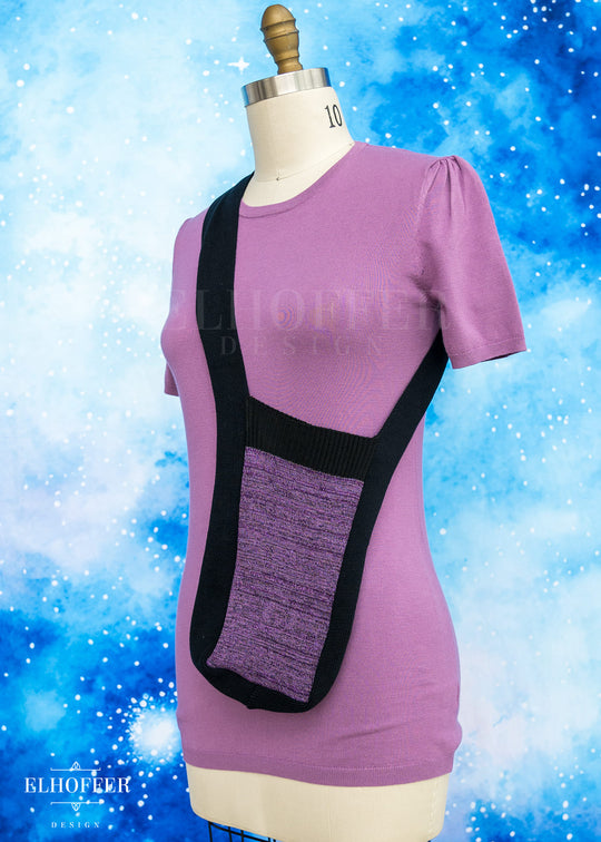 Knit Cross-Body Small Satchel - Purple Diamonds Solid Knit