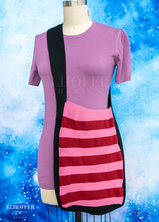 Knit Cross-Body Satchel - Crimson & Pink Stripes