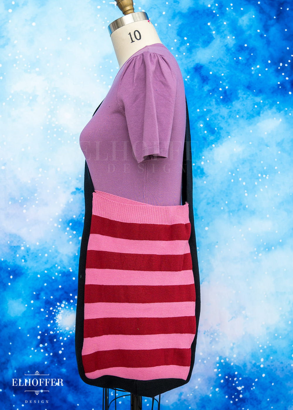 Knit Cross-Body Satchel - Crimson & Pink Stripes