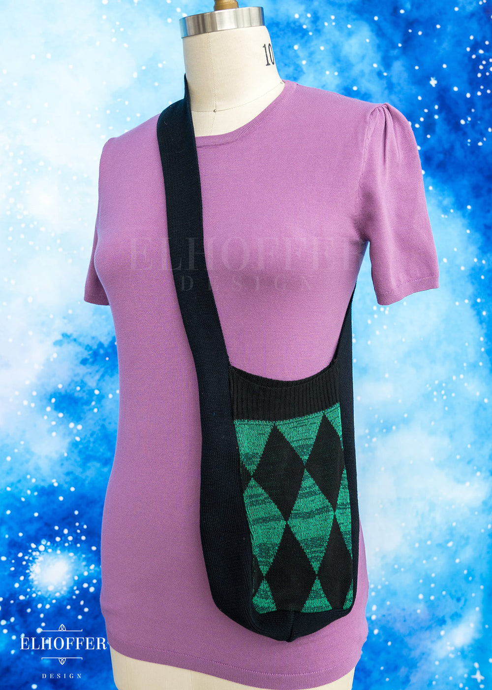 Knit Cross-Body Satchel - Green Diamonds