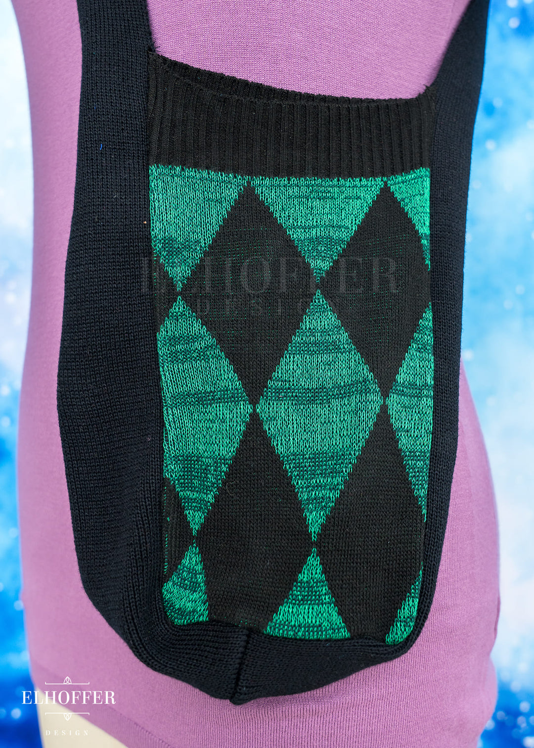Knit Cross-Body Satchel - Green Diamonds