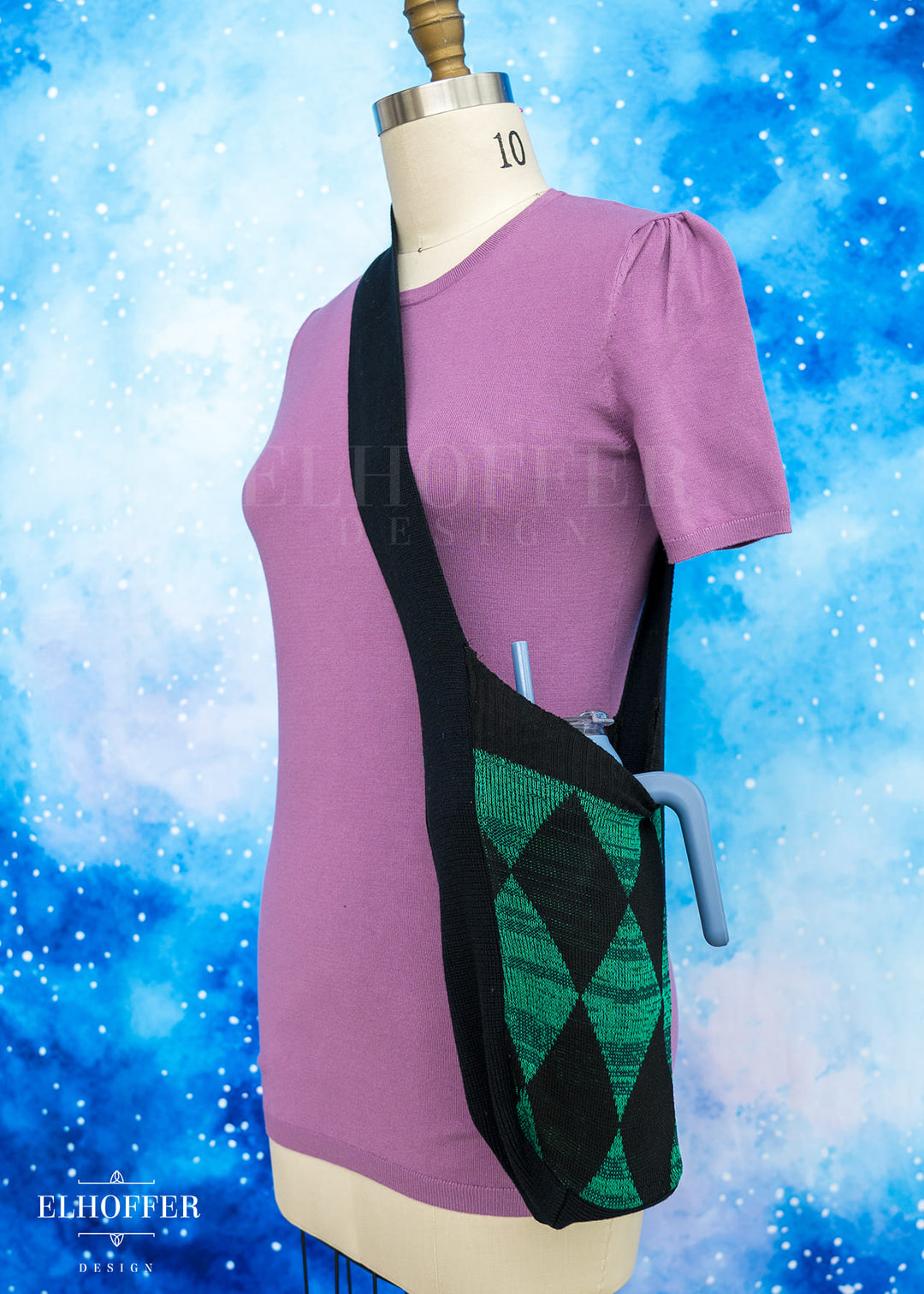 Knit Cross-Body Satchel - Green Diamonds