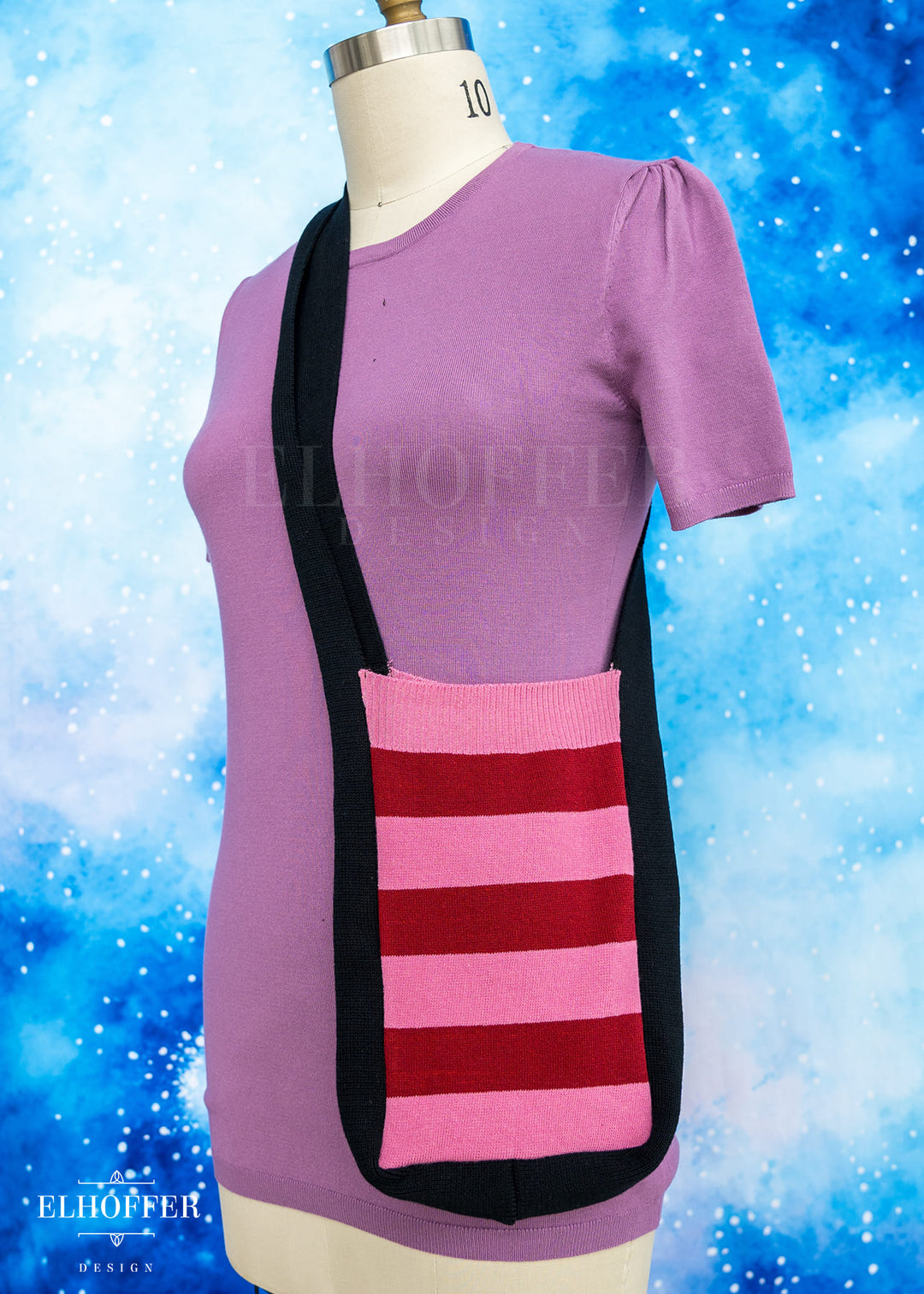 Knit Cross-Body Satchel - Crimson & Pink Stripes