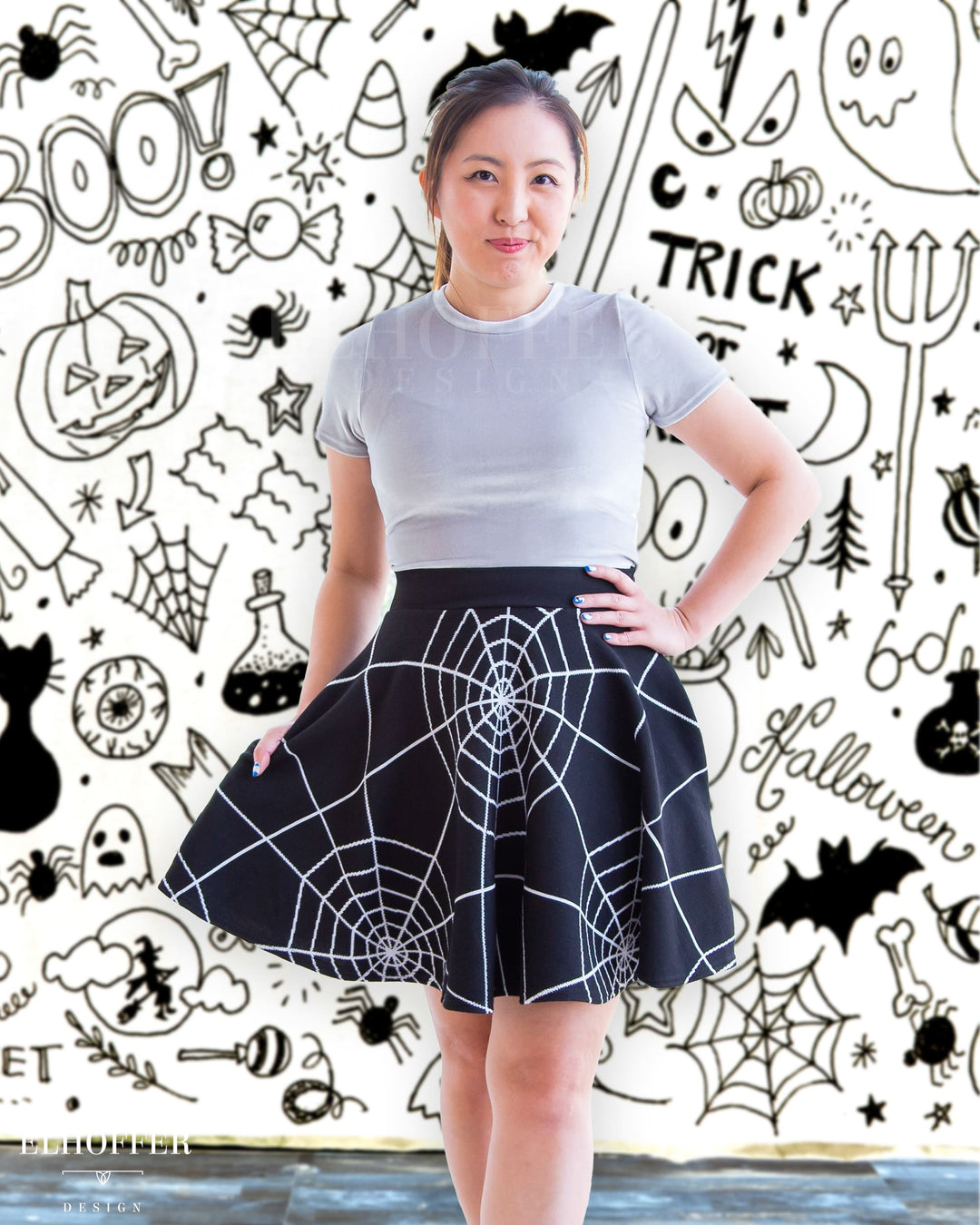 Essential Knit Skirt - Goth Spiderwebs
