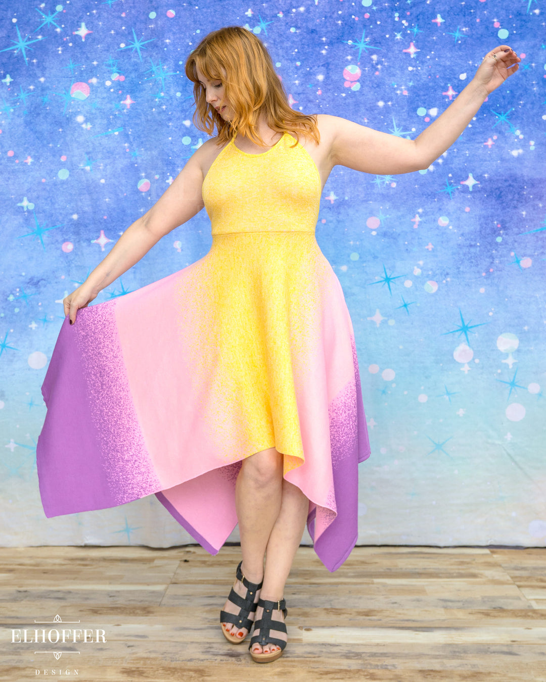PREORDER - Galactic Dusk Halter Handkerchief Dress