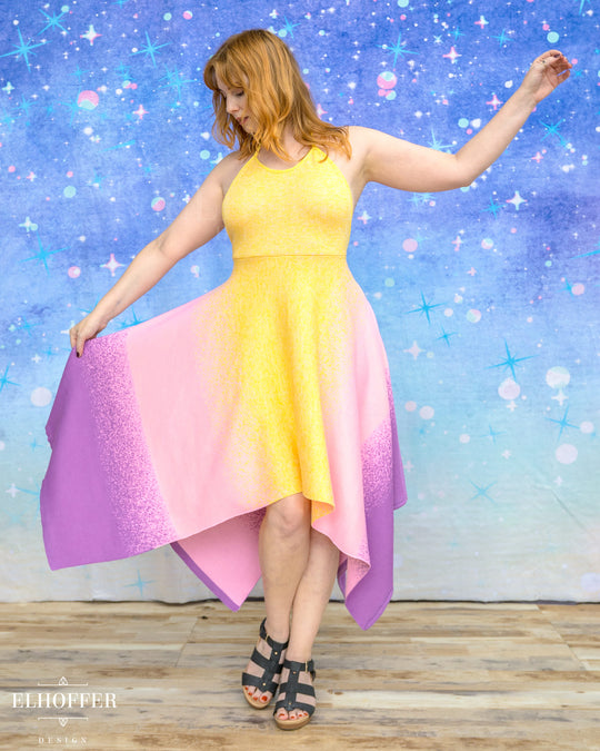 PREORDER - Galactic Dusk Halter Handkerchief Dress