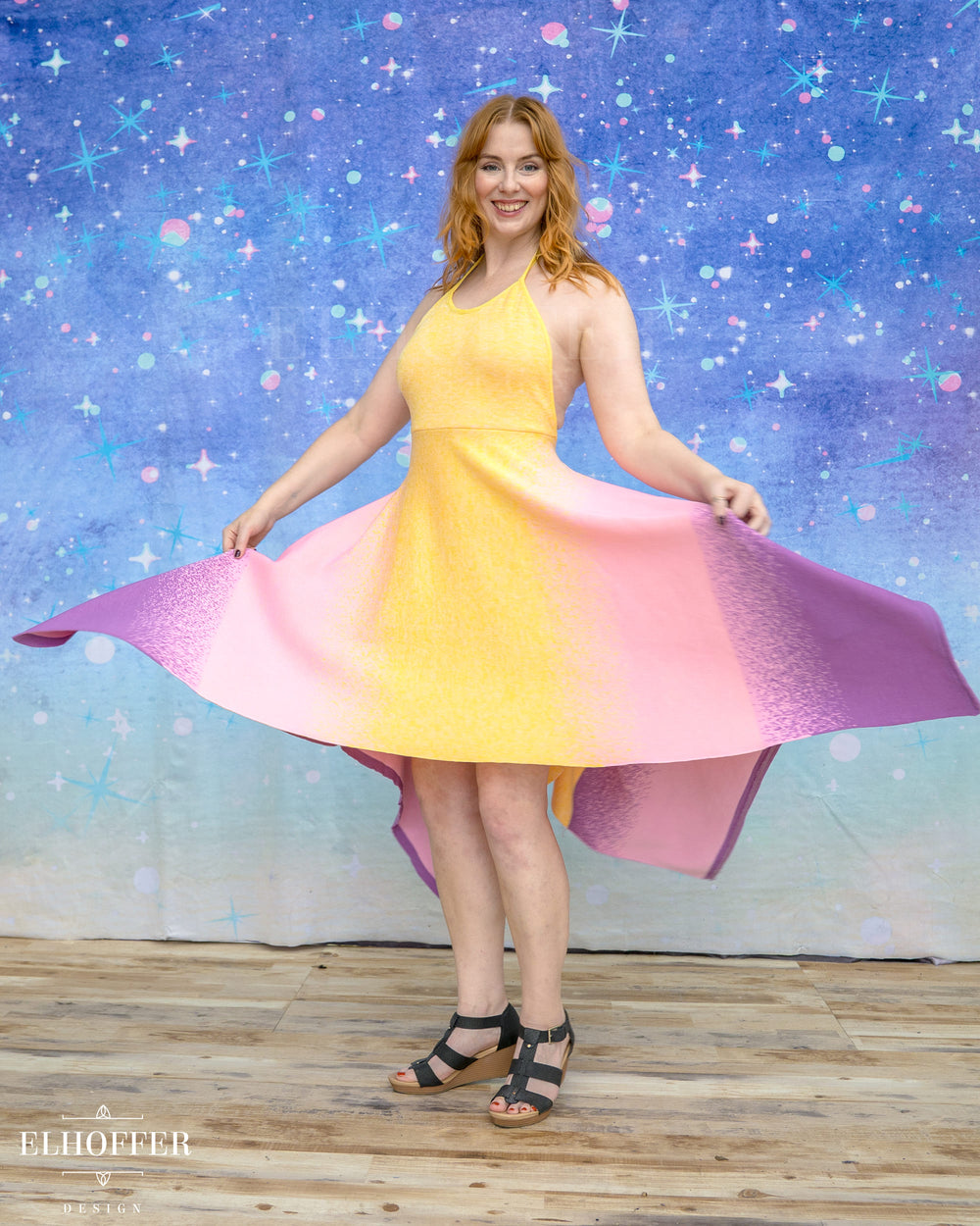 PREORDER - Galactic Dusk Halter Handkerchief Dress
