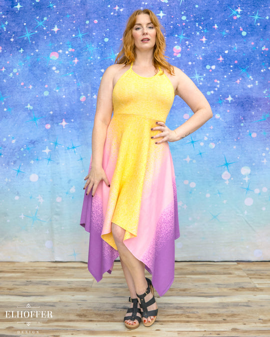 PREORDER - Galactic Dusk Halter Handkerchief Dress