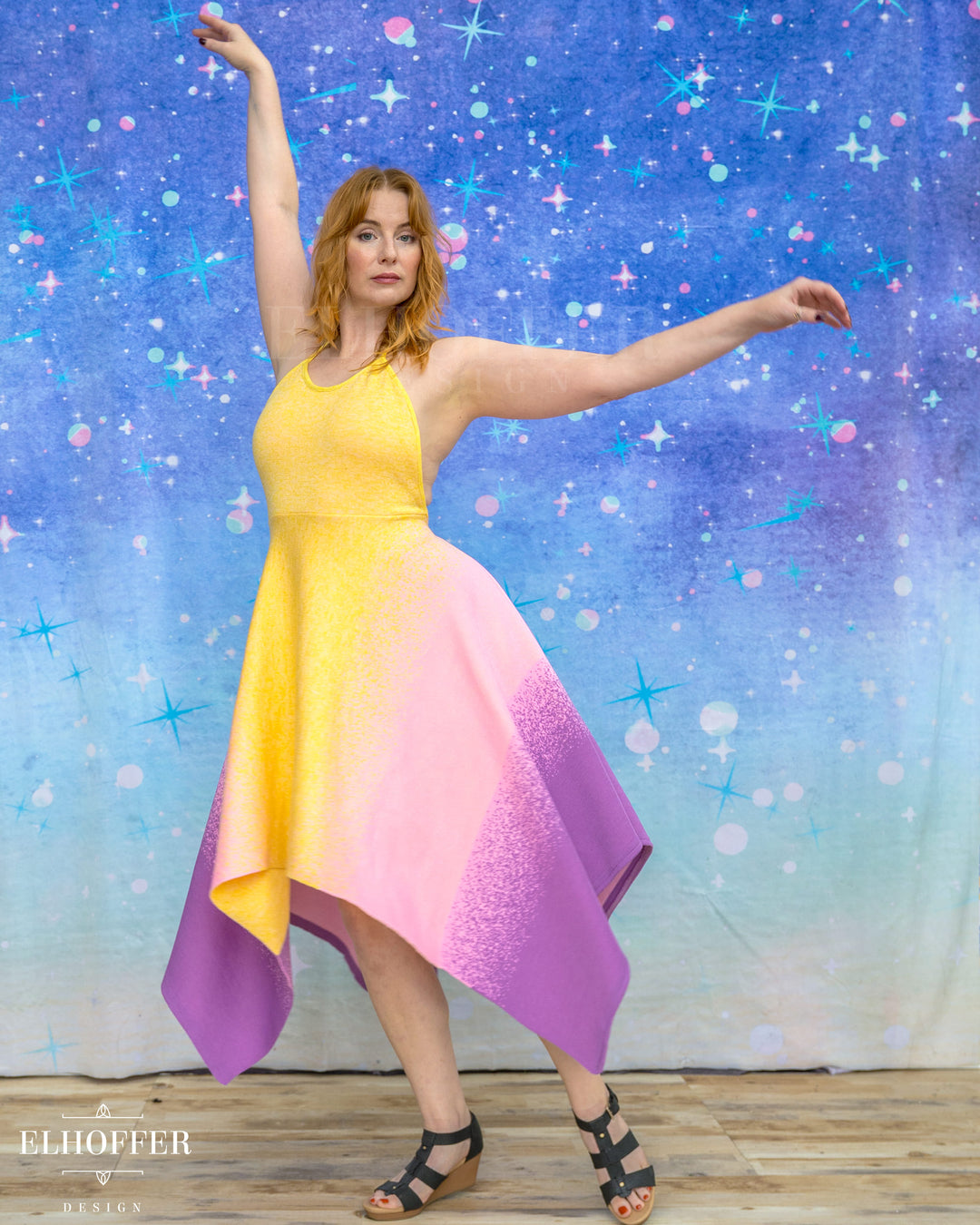 PREORDER - Galactic Dusk Halter Handkerchief Dress